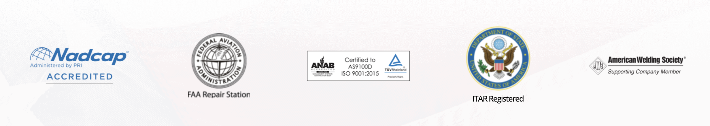Advance Welding's certifications include Nadcap, FAA, ANAB, ITAR, and AWS